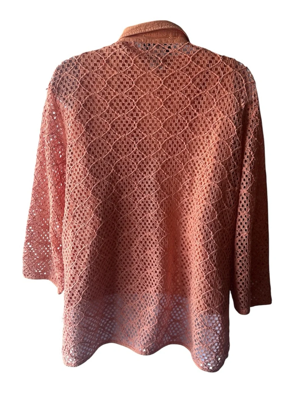 Susan Graver Rust Orange Crochet Button Up Top & Matching Tank Twinset Chic